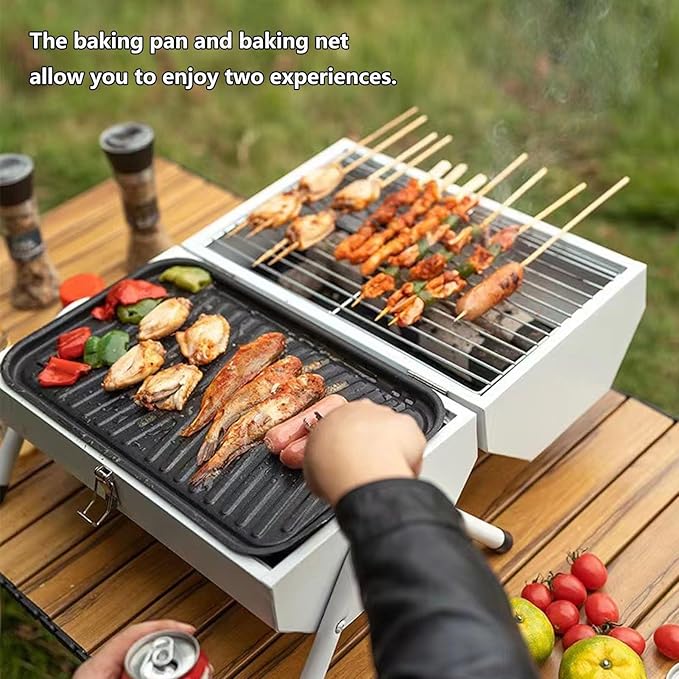 Outdoor Cooking Charcoal Barbecue Grill Portable BBQ Grill Shelf with Handle Double-Side Use Extra Large Cooking Area for Camping Backyard Picnic Patio BBQ Cooking(Black B)