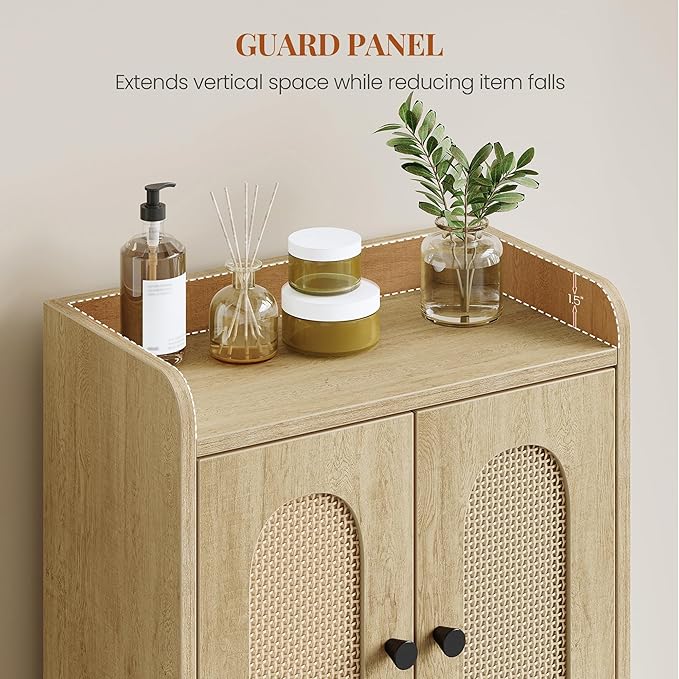 HEXCELEN Small Storage Cabinet, Bathroom Storage Cabinet with 4 Doors, Floor Bathroom Organizer Freestanding for Small Spaces, Living Room, Kitchen, Entryway (Mediterranean, Yellow) | Bathroom Storage Cabinet