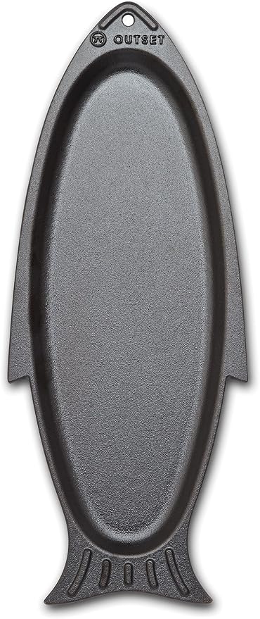 Outset Cast Iron Fish Grill and Serving Pan, 18.9 x 7.28 x 0.98 inch BBQ and Oven Safe Fish Cooking Pan