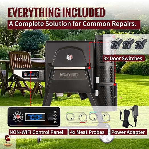 Replacement Non-WiFi Controller Combo Set for Masterbuilt Gravity Series 560/800/1050 Digital Charcoal Grill + Smoker – Full Kit Includes Control Panel, 4 Meat Probes, 3 Door Switches & Power Adapter