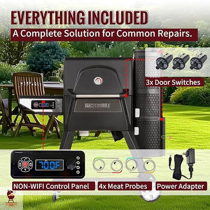 Replacement Non-WiFi Controller Combo Set for Masterbuilt Gravity Series 560/800/1050 Digital Charcoal Grill + Smoker – Full Kit Includes Control Panel, 4 Meat Probes, 3 Door Switches & Power Adapter