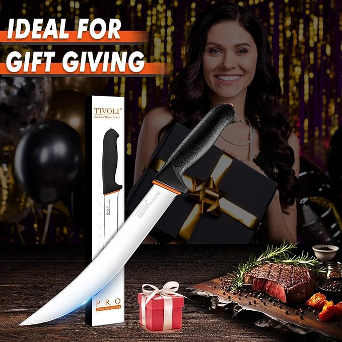 TIVOLI Slicing Knife 9.5 Inch - Brisket Knife with Ergonomic Non-Slip Softgrip & German Stainless Steel Razor Sharp Blade for Meat Cutting,Slicing - Gift for Men Women