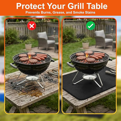Heat Resistant Mats for Countertop 24x31 Inches, 2mm Thick Non-Slip Fireproof Grill Mats for Outdoor Grill, Portable Charcoal Grill, Pizza Oven Compatible with Blackstone, Ninja–Waterproof/Oil-Proof