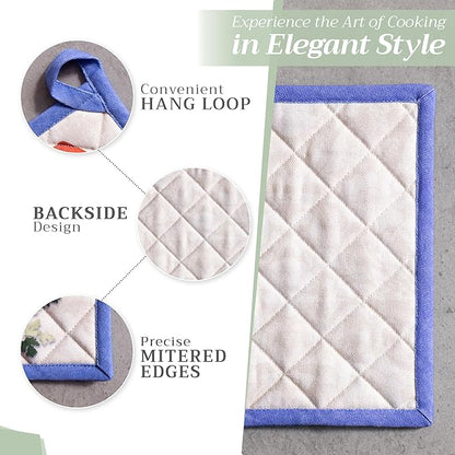 Maison d' Hermine Pot Holders 100% Cotton Heat Resistant Potholders 8" x 8" Hot Pads with Loop BBQ Cooking Baking Hotel Farmhouse Kitchen Handling Hot Pans Spring Summer (Pack of 1, Gourmand)