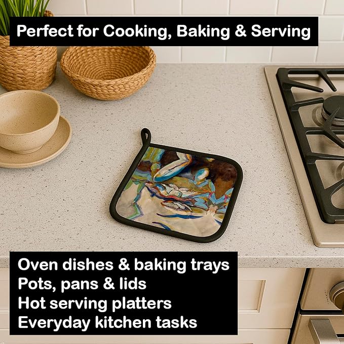 Caroline's Treasures JMK1257PTHD Three Big Claw Crab Pair of Pot Holders Kitchen Heat Resistant Pot Holders Sets Oven Hot Pads for Cooking Baking BBQ, 7 1/2 x 7 1/2