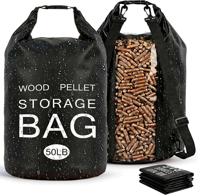 2 Pack 50LB Waterproof Pellet Storage Bags with Backpack Straps | Heavy Duty Wood Pellet Storage Container, Smoker Pellet Storage Bin Bag for BBQ Grill, Charcoal, Wood Chips & Heating Fuel
