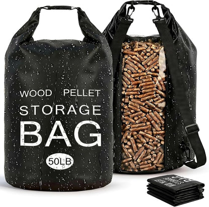 2 Pack 50LB Waterproof Pellet Storage Bags with Backpack Straps | Heavy Duty Wood Pellet Storage Container, Smoker Pellet Storage Bin Bag for BBQ Grill, Charcoal, Wood Chips & Heating Fuel