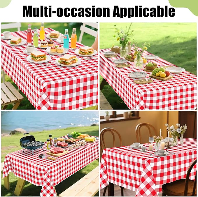 Smiry Picnic Table Cloth, Vinyl Tablecloths with Flannel Backing, 54"x78" | Waterproof Rectangle Table Cloth, Wipeable Buffalo Plaid Table Cover for Indoor and Outdoor (Red & White)