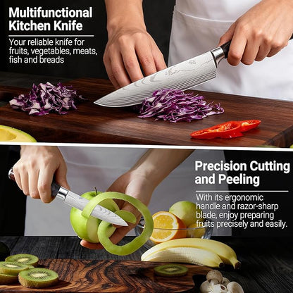 Kitchen Knife Set 2 Piece High Carbon Stainless Steel Professional Chef Knife Set with Ultra Sharp Blade & Wooden Handle, Kitchen Knife Set 2 Pcs-Chef's Knife 8 Inch & Utility Knife 5 Inch