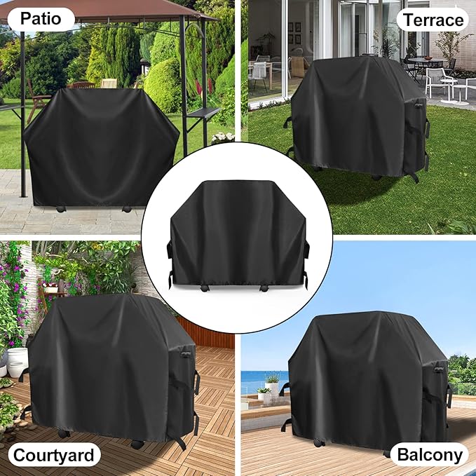 OutdoorLines Waterproof Heavy Duty BBQ Grill Cover - Universal Barbecue Grill Covers UV Resistant Barbeque Gas Grill Cover for Outdoor Universal Grills, 64L x 24W x 44H Inch, Black