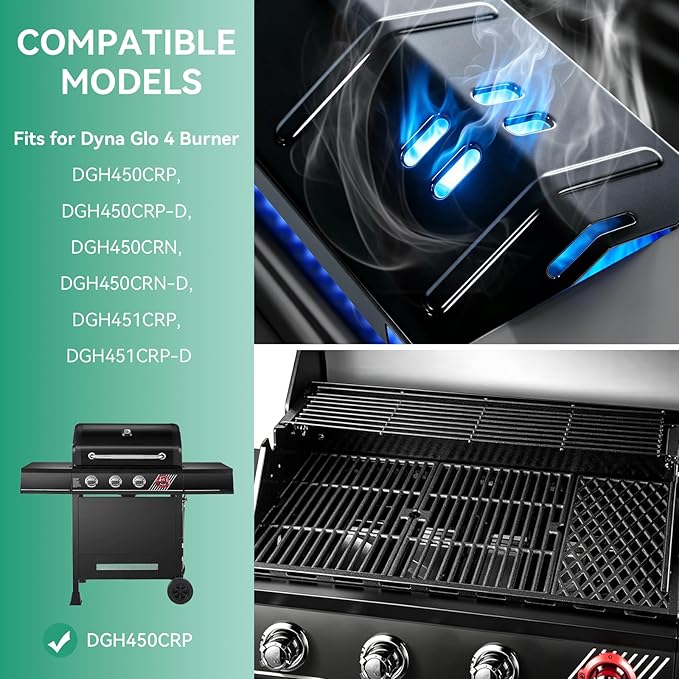 DGH450CRP Grill Grates Heat Plates Grill Replacement Parts for Dyna-Glo 4 Burner DGH451CRP DGH450CRN, 70-01-911 Cast Iron Cooking Grates, 70-02-411, 70-02-412 Heat Tents, Grill Parts Kit for Dynaglo