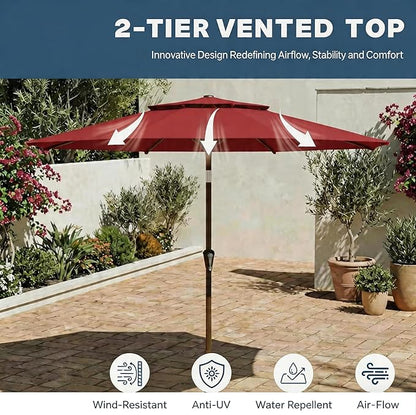 Patio Umbrella, 2 Tier Outdoor Table Umbrella, Large Vented Market Umbrellas with Push Button Tilt and Crank, 8 Sturdy Ribs for Backyard, Deck, Pool, UPF50+ UV Protection
