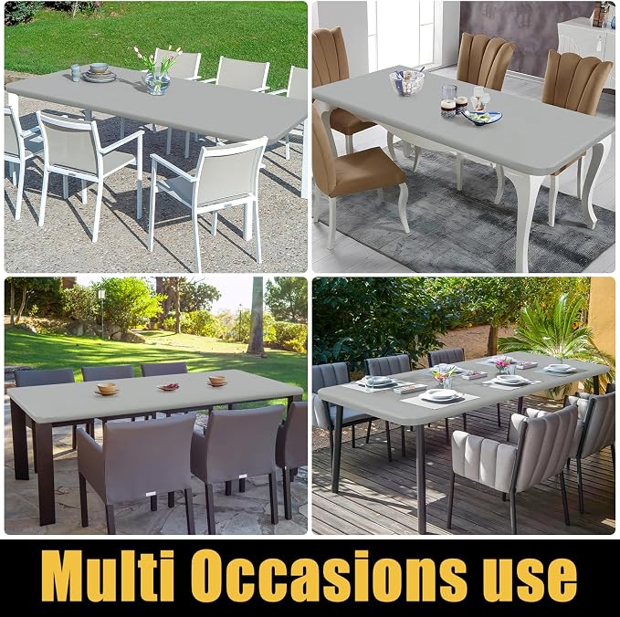 Smiry Rectangle Picnic Table Cloth, Waterproof Elastic Fitted Tablecloths for 5 Foot Tables, Washable Polyester Table Cover for Camping, Outdoor and Indoor (Light Grey, 30"x60")
