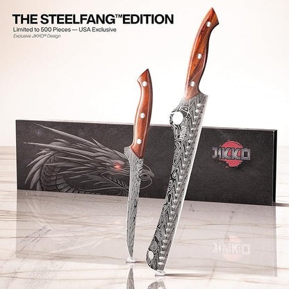 Jikko® SteelFang Edition – Japanese Brisket & Fillet Knife Set with Rosewood Handles | Premium Butcher & Carving Knives for Meat, BBQ, and Fish – Ultra Sharp High-Carbon Stainless Steel Blades