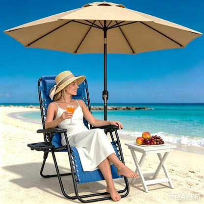 Zero Gravity Chairs Set of 2 with 9FT Patio Umbrella, Adjustable Folding Outdoor Recliner with Pillow & Cup Holder, Waterproof UV Protection Market Umbrella for Pool, Beach, Patio, Camping