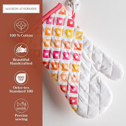 Maison d'Hermine Oven Gloves 100% Cotton Oven Mitt 7" x 13" with Loop Heat Resistant BBQ Cooking Gloves Baking Grilling Kitchen Hotel Home Farmhouse Spring Summer (Pack of 1, Summer Maze)
