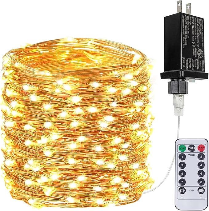 66FT 200 LED Fairy Lights with Remote, Plug in Twinkle Light Outdoor Indoor | 8 Modes, Timer, Dimmable, Memory Function, Waterproof Warm White String Lights for Bedroom Garden Party Christmas Decor