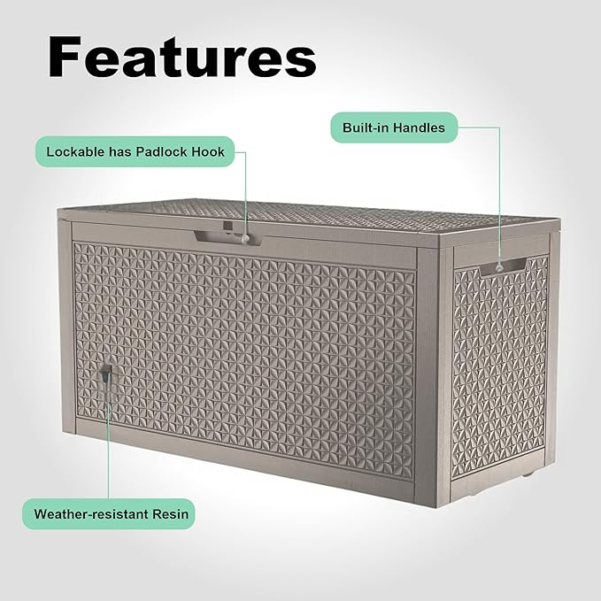 New 121 Gallon Outdoor Storage Box, Resin Deck Boxes Waterproof, Indoor Outdoor Bin for Package Delivery, Patio Cushions, Gardening Tools, Lockable, UV Resistant