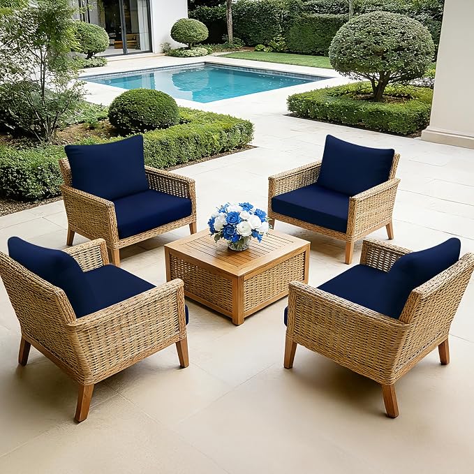 Outdoor Chair Cushions Patio Furniture Seat & Back Pillow 22 x 22 Inch Blue | Rain-Proof Cover Removable Replacement with Ties for Wicker Sofa Couch Sunbrella Outside