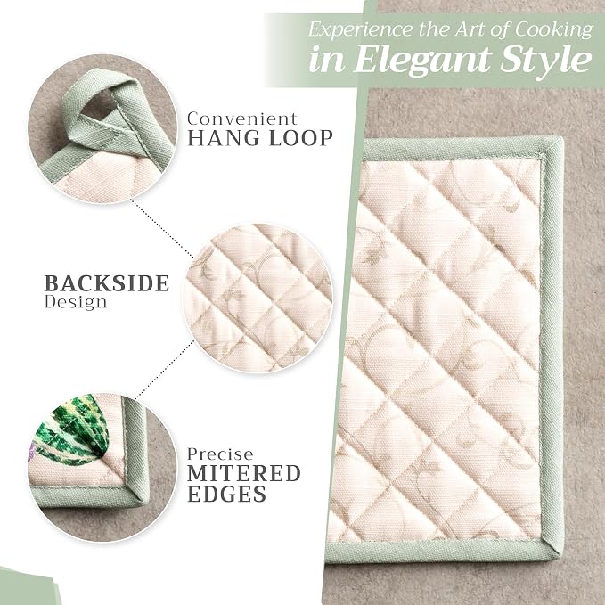 Maison d' Hermine Pot Holders 100% Cotton Potholders (8" x 8", Pack of 1) | Heat Resistant Hot Pads with Loop BBQ Cooking Baking Hotel Kitchen Handling Hot Pans Thanksgiving Christmas - Lumina