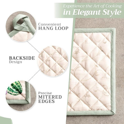 Maison d' Hermine Pot Holders 100% Cotton Potholders (8" x 8", Pack of 1) | Heat Resistant Hot Pads with Loop BBQ Cooking Baking Hotel Kitchen Handling Hot Pans Thanksgiving Christmas - Lumina