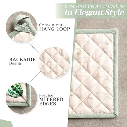 Maison d' Hermine Pot Holders Set 100% Cotton Heat Resistant Potholders 8" x 8" Hot Pads with Loop for Thanksgiving Christmas Decorations BBQ Cooking Baking Handling Hot Pans (Pack of 2, Lumina)