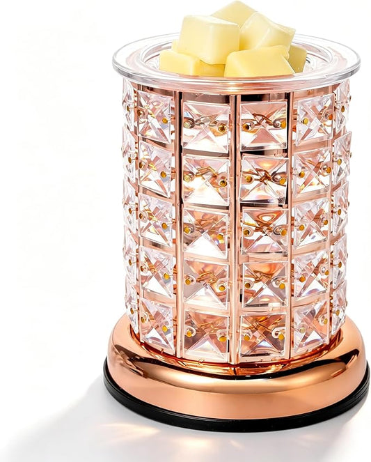 TTJ Crystal Wax Melt Warmer Lamp, Electric Candle Warmer with Rose Gold Base, Decorative Fragrance Oil Burner for Home Bedroom Living Room Office, Flameless Aromatherapy Wax Warmer Night Light Gold