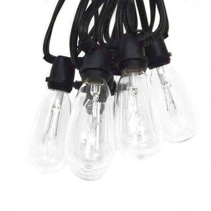 Commercial Vintage Edison String Lights (PS50 Clear - Black Wire, 50 Foot) | ST40 Clear 7 Watt Bulbs, 50 Foot 40 Socket, Commercial Grade Outdoor Lights