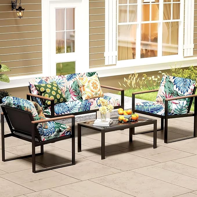 8Pcs Patio Cushion Covers, Outdoor Stretch Cushion Covers, Washable | Stretch Fit, Replacement, Washable and Reusable Furniture Protectors, Fits most patio furniture cushion covers, Cover Only
