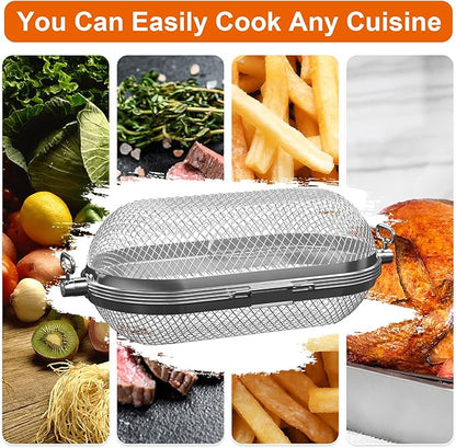 MixRBBQ Rotisserie Basket Grill Accessories, Stainless Steel Rotisserie Baskets for Napoleon 64000 Outdoor Grill, Universal Fits for Kabobs French Fries Veggies Fits