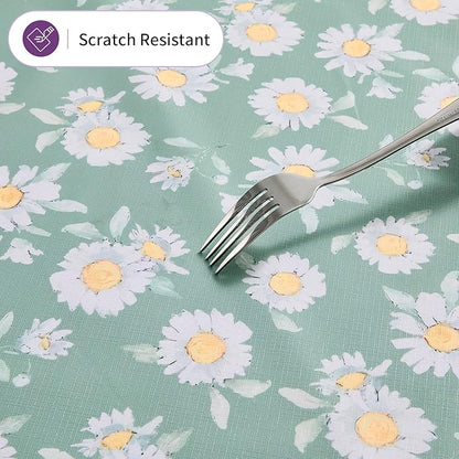 55×78 Heavy Duty Vinyl Tablecloth, 100% Waterproof PVC Table Cover with Floral Daisy Print, Heat Resistant & Wipeable Plastic Table Cloth for Kitchen Dining Room Outdoor Picnic Party Decor