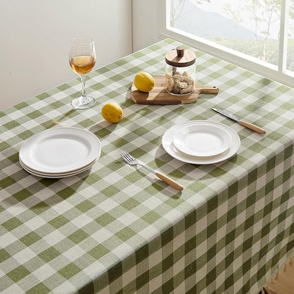 Softalker Outdoor Checkered Tablecloth Rectangle, Spring Summer Linen Cotton Gingham Table Cloth with Tassel, Heavy Duty Wrinkle Free Buffalo Plaid Table Cover for Picnic Camping - 55 x 102 Inch, Sage