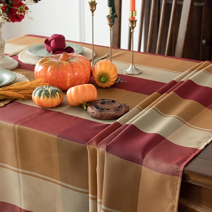 60" Round Polyester Plaid Tablecloth for Thanksgiving, Fall Table Cover Spillproof & Dust-Proof - Ideal for Indoor & Outdoor Use
