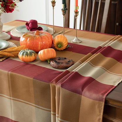 60" Round Polyester Plaid Tablecloth for Thanksgiving, Fall Table Cover Spillproof & Dust-Proof - Ideal for Indoor & Outdoor Use