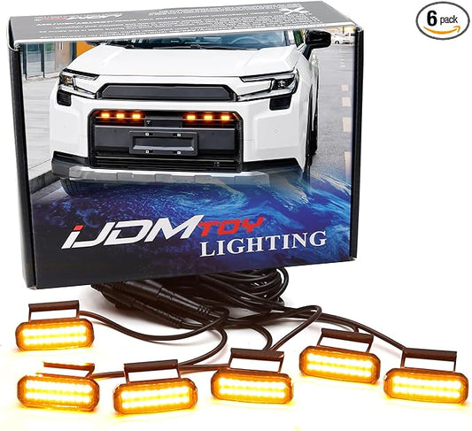 iJDMTOY 6pc Black-Out Smoked Lens Amber Yellow Full LED Front Grille Clearance Light Kit Compatible With Toyota 2026-up RAV4 Woodland ONLY