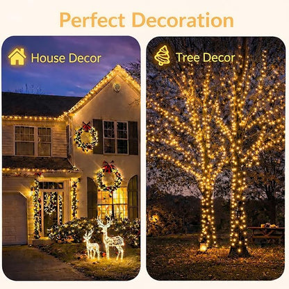 SyouHome 800 LED 264ft Solar String Lights Outdoor, 4 Pack, Warm White | 8 Lighting Modes, Auto On/Off, Waterproof Solar Fairy Lights, Twinkle Lights for Garden, Tree, Wedding, Party Decor