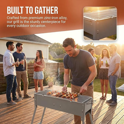 Portable Charcoal BBQ Grill with Adjustable Height, 24x7x25 Inches, Durable Folding Design for Outdoor Cooking & Picnics, Large Grilling Area