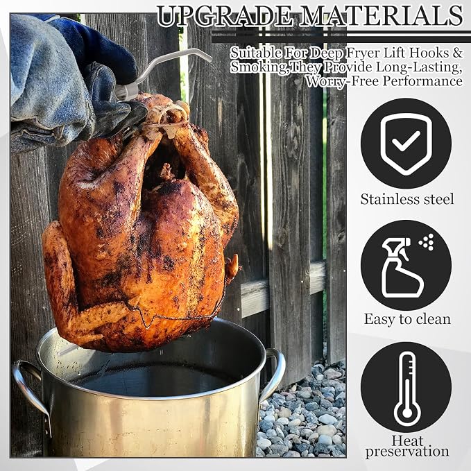 SiliFine 4 Pcs Turkey Hanger Hook 304 Stainless Steel Barrel Smoker Grill | Vertical Hanging Design for Poultry, Fits Smoker Grill Fryer, All Purpose Roasting Barbecue Setup, Easy Hooks