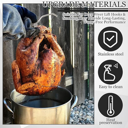 SiliFine 4 Pcs Turkey Hanger Hook 304 Stainless Steel Barrel Smoker Grill | Vertical Hanging Design for Poultry, Fits Smoker Grill Fryer, All Purpose Roasting Barbecue Setup, Easy Hooks