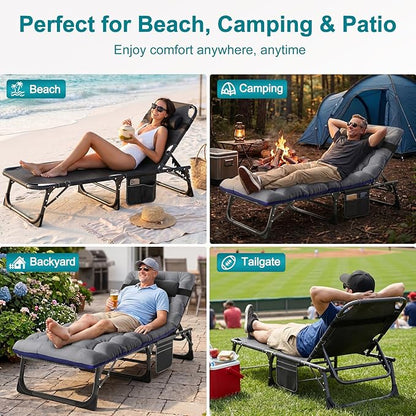 ABORON 2PK Heavy Duty Tanning Chair, 5-Gear Outdoor Folding Chaise Lounge Chair with Cushion,Portable Beach Lounge Chair for Outdoor Sunbathing Patio Pool Lawn Deck Poolside