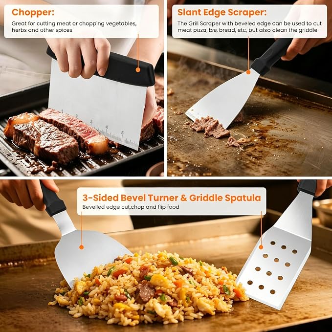 32pcs Griddle Accessories Kit for Blackstone, Flat Top Grill Accessories Set for Camp Chef, Grill Spatula Set with Enlarged Spatulas, Professional Hibachi Tools Gifts for Outdoor BBQ Teppanyaki
