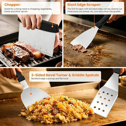 32pcs Griddle Accessories Kit for Blackstone, Flat Top Grill Accessories Set for Camp Chef, Grill Spatula Set with Enlarged Spatulas, Professional Hibachi Tools Gifts for Outdoor BBQ Teppanyaki
