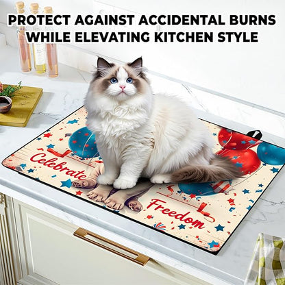 Patriotic Stove Top Cover, Heat Resistant Electric Stove Protector Mat, Large Diatomite Kitchen Counter Mat, Independence Day Decor American Flag Kitchen Accessory (dog, 28x20 Inch)