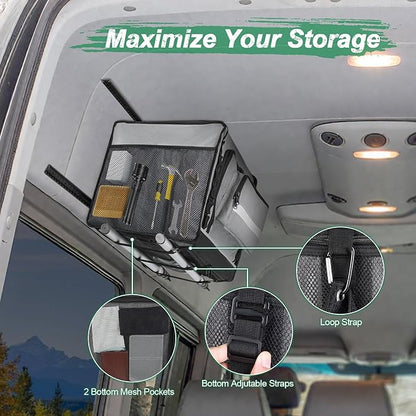 24" RV Overhead Storage Cabinet, Soft-Sided Overhead Organizer for Vans, RV Organizer Storage Cabinet Compatible with Mercedes-Benz Sprinter, Ford Transit & RAM Promaster Vans, Gray