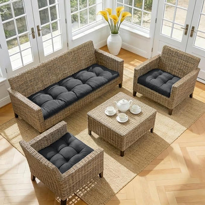 Wicker Chair Cushions of 3 Pieces, Waterproof Cushions for Patio Furniture, Tufted Wicker Outdoor Furniture Cushions, 1 Patio Loveseat Cushion and 2 U-Shaped Cushions, 44"x19"x5", Dark Grey