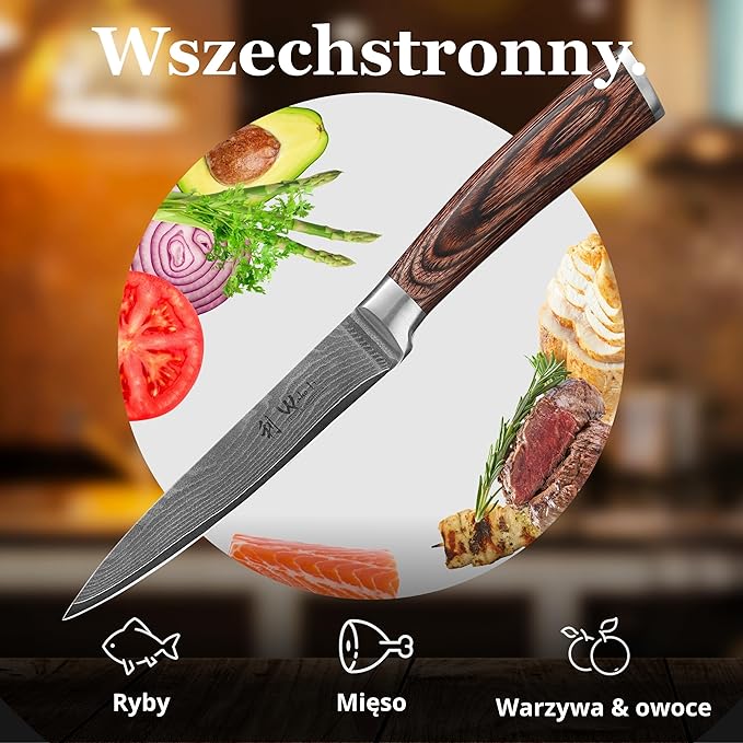 Wakoli EDIB Damascus Utility Knife – 4.9-Inch Kitchen Knife for Everyday Use, 67-Layer Damascus Steel Blade with VG10 Core, Ergonomic Pakkawood Handle – Professional Cooking Knife in Premium Gift Box