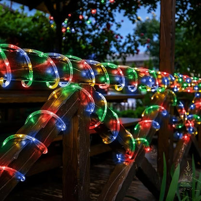 Jnaurb Solar Rope Lights, 66ft 200LED Solar String Lights, 8 Modes Waterproof Solar Outdoor Light, Flexible Clear Trampoline Light for Garden Backyard Patio Deck Porch Pool Tree Decor - Multicolor