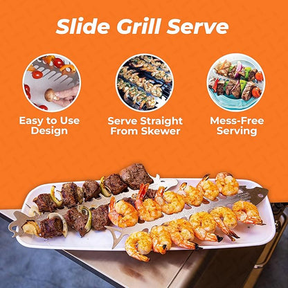 Proud Grill Slide & Serve BBQ Skewers, Grilling Accessories, 12", Set of 2 | Reusable Stainless-Steel Barbecue Skewers, Ideal for Shish Kabobs, Beef, Pork, Chicken, Shrimp & Vegetables, BBQ Tool Sets