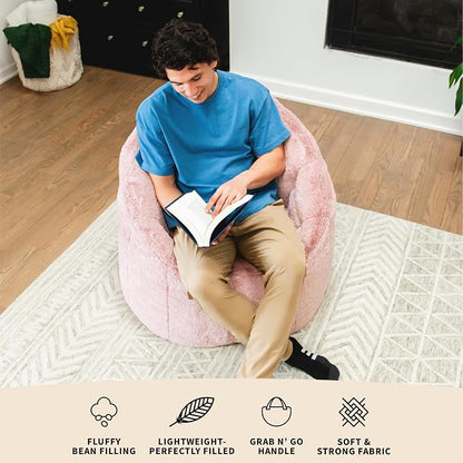 Big Joe Milano Bean Bag Chair for Kids, Teens, Adults, Ultra-Soft Mauve Plushie Polyester Blend, Lightweight Seat for Reading Nook and Gaming, 2.5 Foot Refillable
