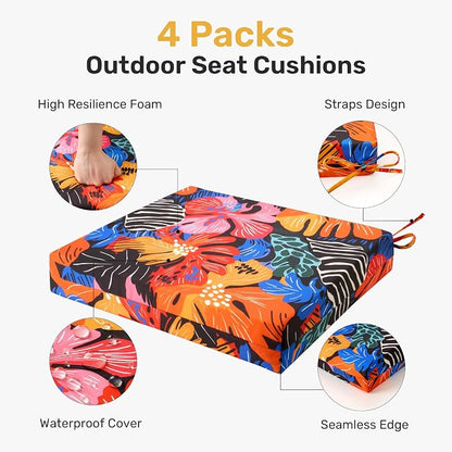 UNIKOME Outdoor Chair Cushions, Set of 4, 24"*24"*4", Colored Flower